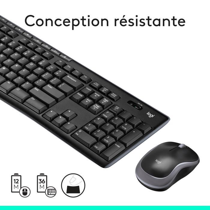 Ensemble clavier et souris - Logitech combo clavier et souris sans fil - MK270 - Windows