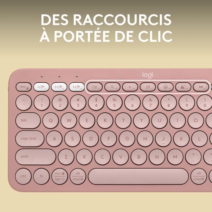 Clavier - Sans fil - Logitech - Pebble Keys 2 K380s - Bouton Easy-switch - Rose