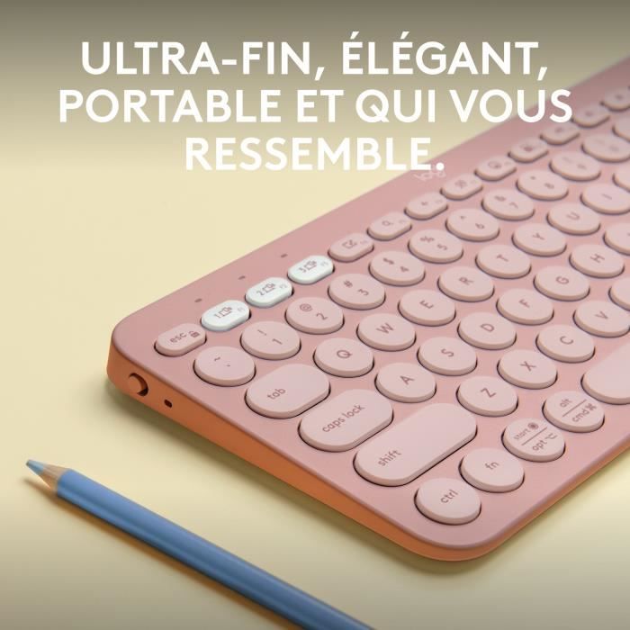 Clavier Logitech Pebble Keys 2 K380s clavier sans fil Bluetooth multidispositif - Rose