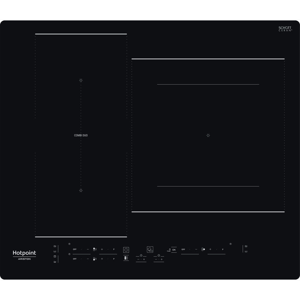 Table de cuisson induction - HOTPOINT - 3 zones - Zones modulables - L 59 x P 51 cm - HB2760BNE - 7200W total - Noir