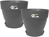 ELHO Lot de 2 pots de fleurs rond avec soucoupes Vibia Campana + Loft - Ø29,8 x H25,8cm + soucoupe Ø21 x H2,8cm - 22 L - Noir