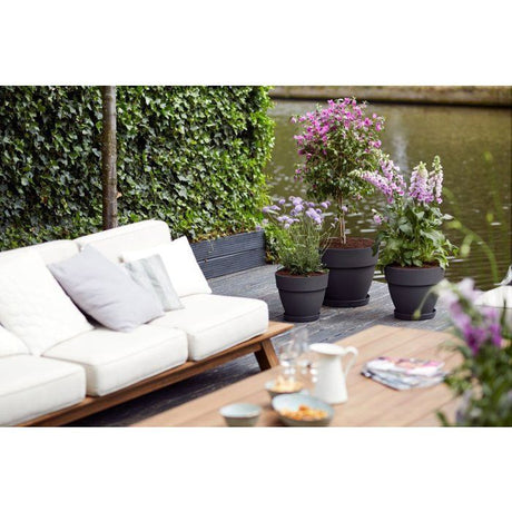 ELHO Lot de 2 pots de fleurs rond avec soucoupes Vibia Campana + Loft - Ř29,8 x H25,8cm + soucoupe Ř21 x H2,8cm - 22 L - Noir