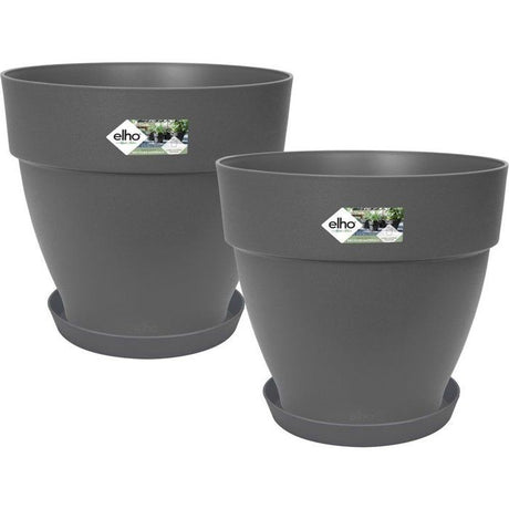 ELHO Lot de 2 pots de fleurs rond avec soucoupes Vibia Campana + Loft - Ř29,8 x H25,8cm + soucoupe Ř21 x H2,8cm - 22 L - Noir