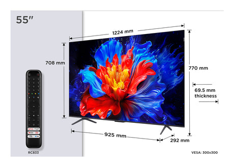 TCL 55P8K - TV QLED 55 (140 cm) - 4K UHD 3840x2160 - 144 Hz - Dolby Vision - Google TV  - 4xHDMI 2.1 - WiFi