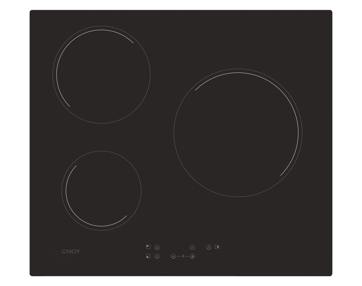 Plaque de cuisson vitrocéramique CANDY CH63CT - 3 foyers - L 60cm - Noir
