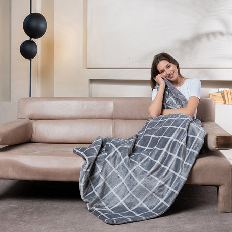 Couverture Chauffante - Imetec - Plaid chauffant 150x110 cm - 6 Températures - Tissu Toucher Velours et Sherpa - Lavable en Machine