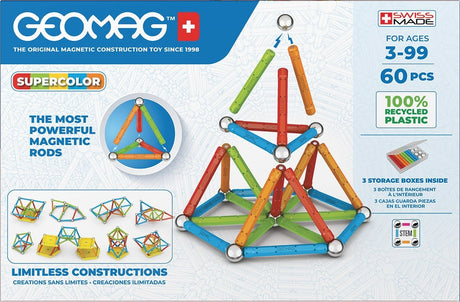 Jeu de construction magnétique - GEOMAG - Supercolor Recycled 60 pieces - Créativité - Magnétisme - Écoresponsable