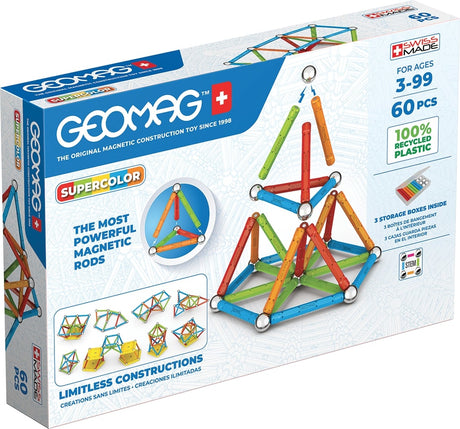 Jeu de construction magnétique - GEOMAG - Supercolor Recycled 60 pieces - Créativité - Magnétisme - Écoresponsable