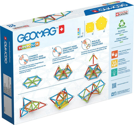 Jeu de construction magnétique - GEOMAG - Supercolor Recycled 60 pieces - Créativité - Magnétisme - Écoresponsable