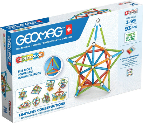 Jeu de construction magnétique - GEOMAG - Supercolor - 93 pieces - Magnétique - Des 3 ans