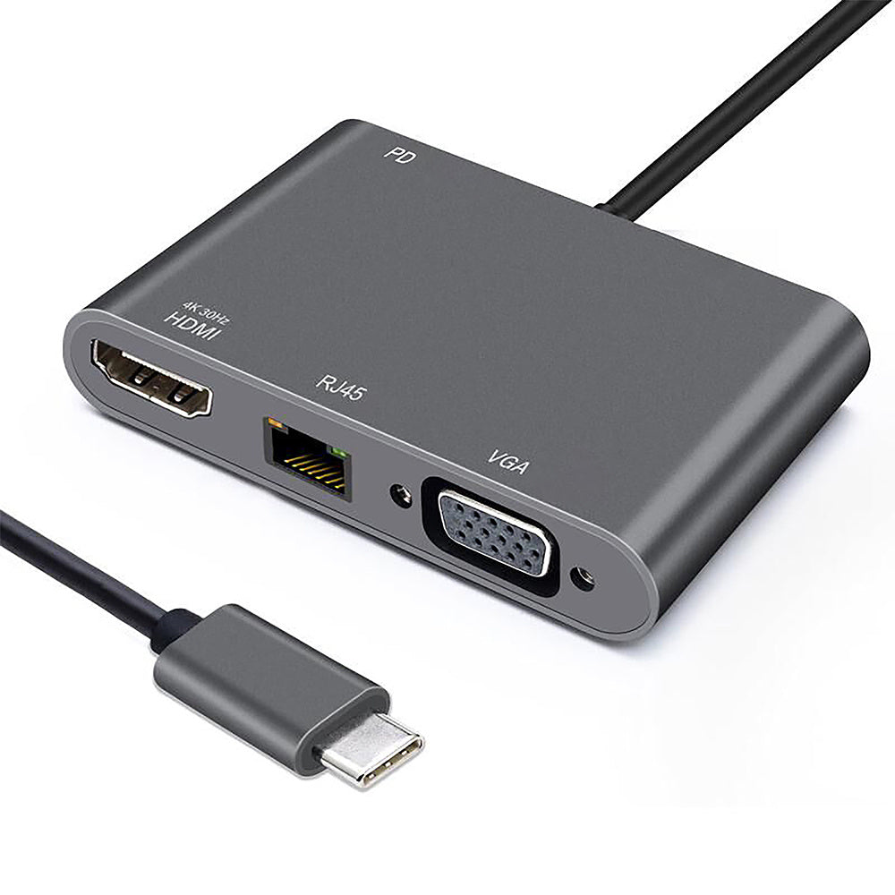 Adaptateur USB C HEDEN USB C male / HDMI F+VGA F+RJ45 HDMI 40/30HZ, VGA 1920*108