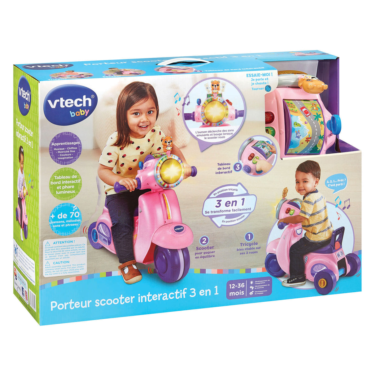 VTECH PORTEUR SCOOTER INTERACTIF 3 EN 1 ROSE