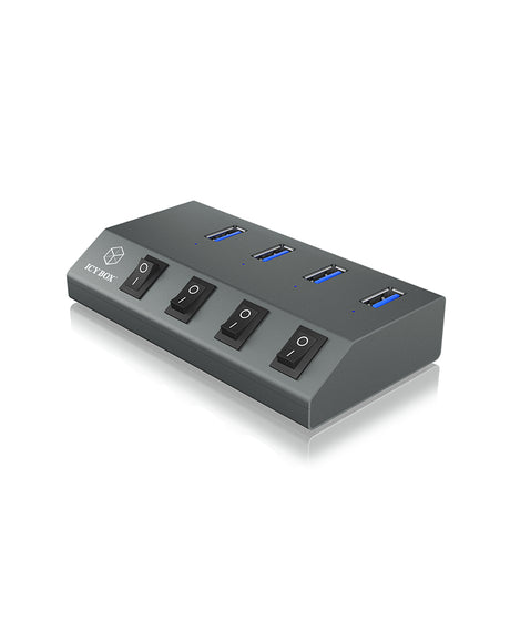 Hub USB 3.0 Icy Box IB-HUB1405 4 ports avec interrupteurs (Gris)