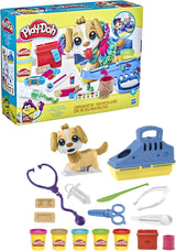 Play-Doh Le cabinet vétérinaire avec chien, avec 5 pots de pâte a modeler et 10 outils, jouet périscolaire, Les classiques