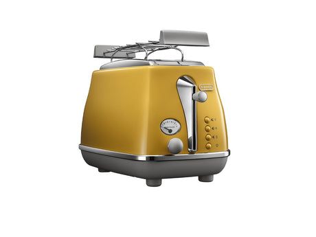 Grille-pain - DELONGHI - ICONA CAPITALS - 2 tranches - 900W - Chauffe viennoisseries - Jaune