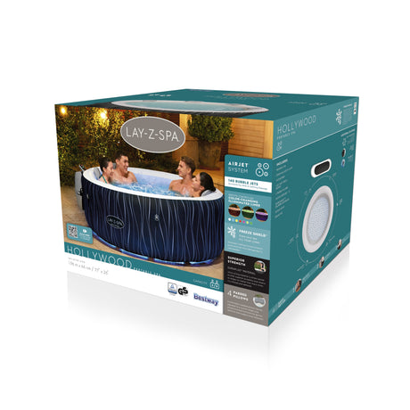 Spa gonflable BESTWAY - Lay-Z-Spa Hollywood - 196 x 66 cm - 4 a 6 places - Rond (Couverture, cartouche, diffuseur, LED...)