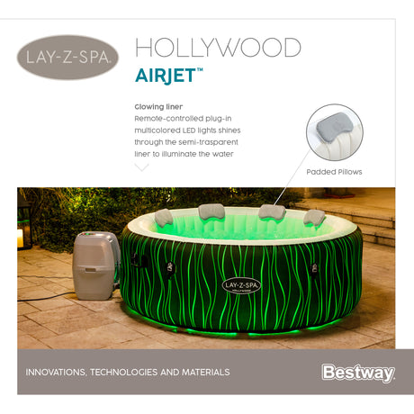 Spa gonflable BESTWAY - Lay-Z-Spa Hollywood - 196 x 66 cm - 4 a 6 places - Rond (Couverture, cartouche, diffuseur, LED...)