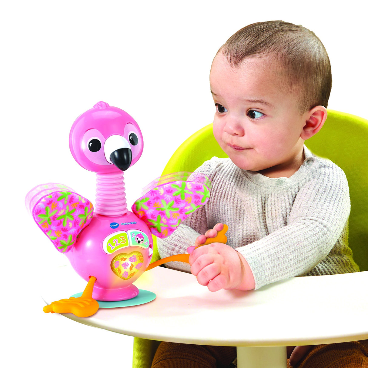 VTECH Flamingo Rigolo — Jouet d'éveil flamant rose 9-36 mois, sons, mélodies et ventouse