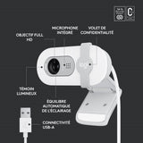 Webcam - Full HD 1080p - Logitech - Brio 100 - Microphone intégré - Blanc