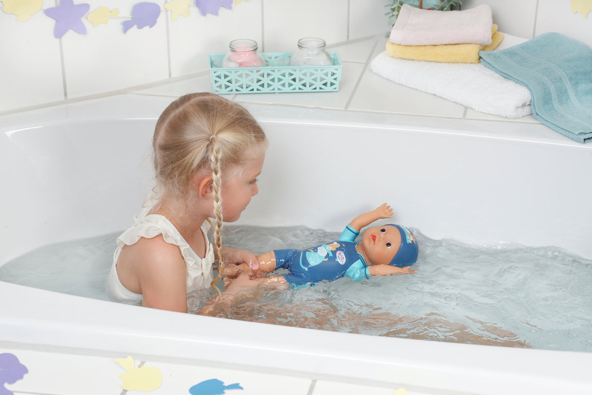 Poupon - BABY BORN -  Ma premiere nage - Poupée garçon 30 cm - Tenue non détachable et bonnet - Jouet de bain - Des 1 an