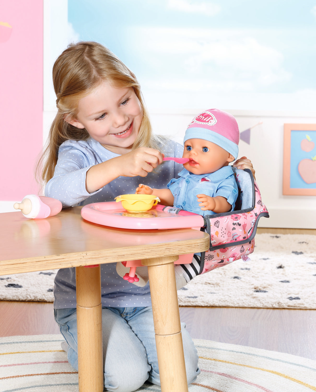 Chaise haute pour poupon - BABY BORN - Se fixe sur la table - Jouet d'imitation - Rose - Des 3 ans