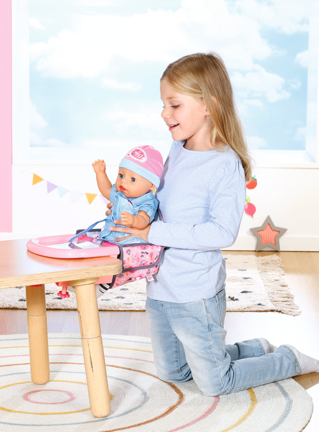 Chaise haute pour poupon - BABY BORN - Se fixe sur la table - Jouet d'imitation - Rose - Des 3 ans