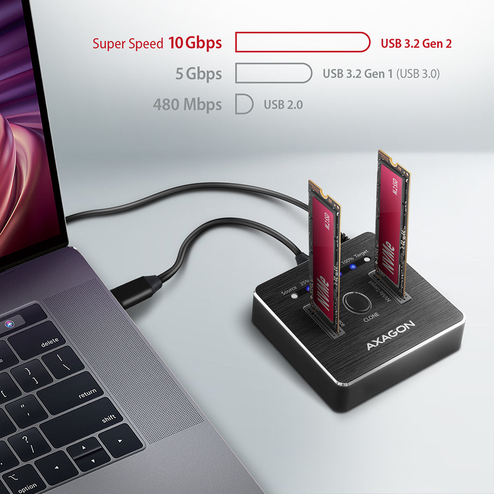 Station d'accueil Axagon ADSA-M2C pour 2x NVMe - USB 3.2