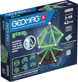 Coffret de construction - GEOMAG - Glow Recycled - 42 pieces - Luminescent - Magnétique - Plastique recyclé
