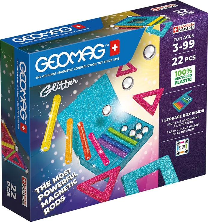 Jeu de construction magnétique - GEOMAG - Glitter Panels Recycled 22 pieces - Paillettes - Écologique - Créatif