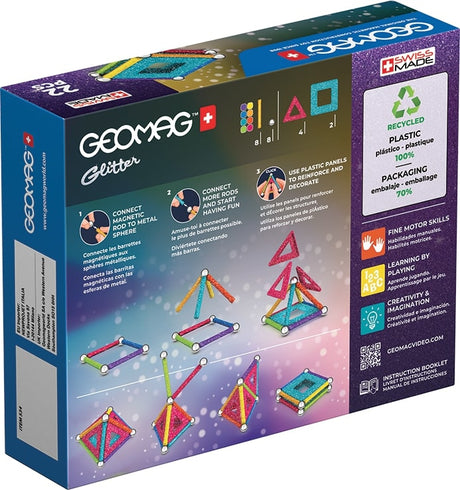 Jeu de construction magnétique - GEOMAG - Glitter Panels Recycled 22 pieces - Paillettes - Écologique - Créatif