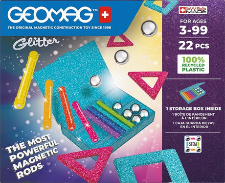 Jeu de construction magnétique - GEOMAG - Glitter Panels Recycled 22 pieces - Paillettes - Écologique - Créatif