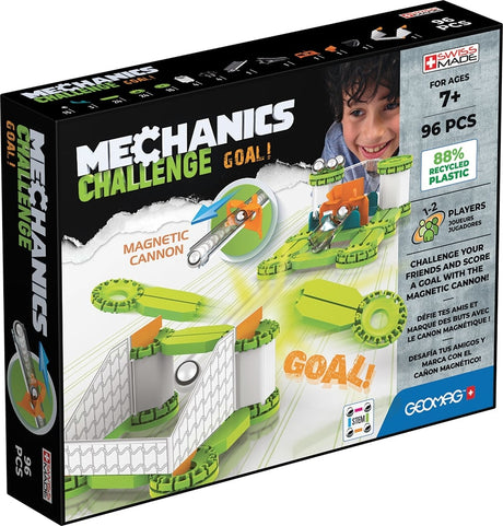 Coffret de construction - GEOMAG - Mechanics Challenge Goal! - 96 pieces - Magnétique - Jeu interactif - Plastique recyclé