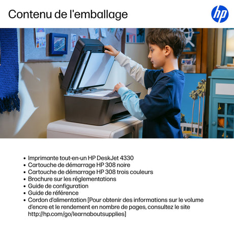 Imprimante tout-en-un HP DeskJet 4330 jet d'encre couleur - 3 mois d'Instant ink inclus avec HP+