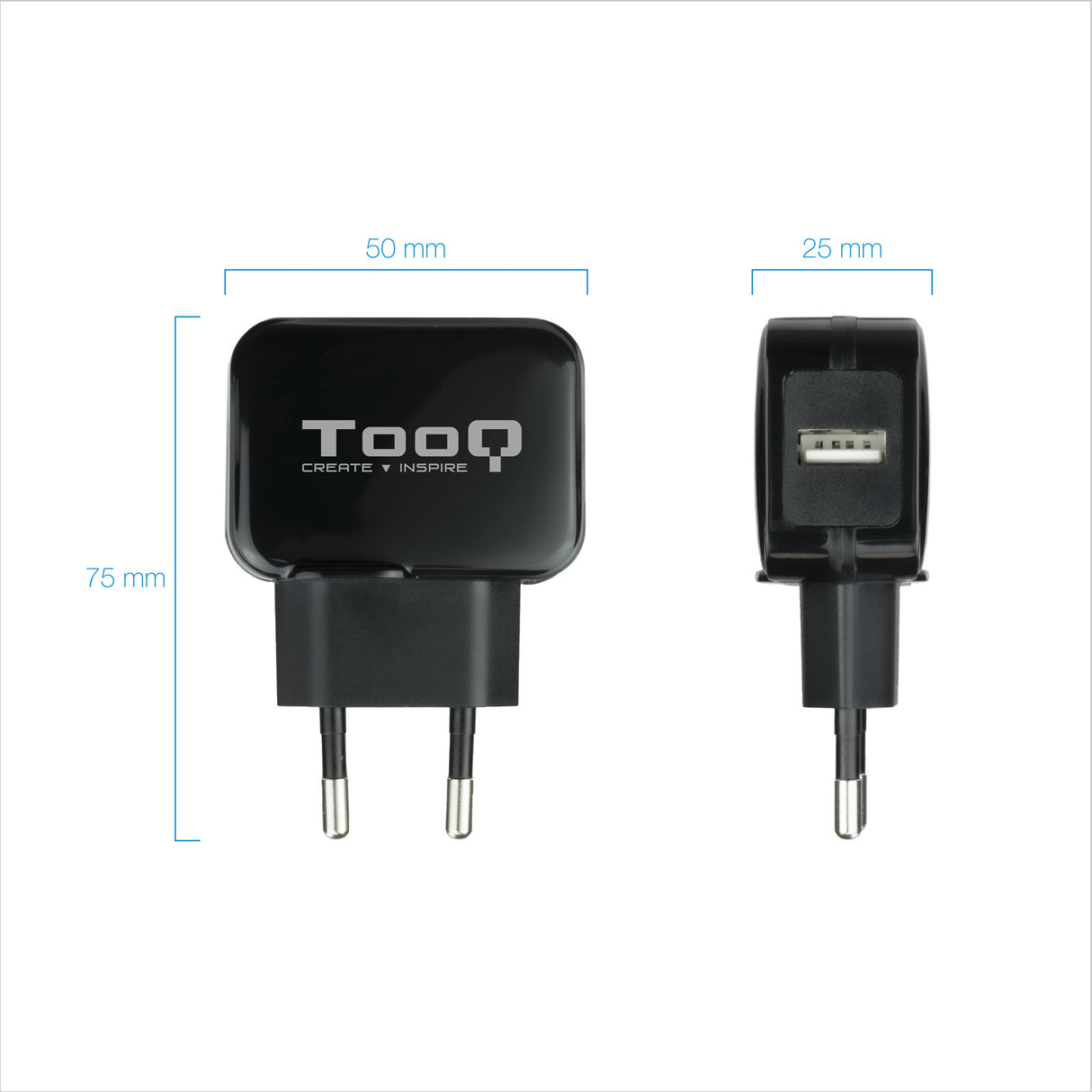 Chargeur secteur TooQ 1 port USB 12W (Noir)