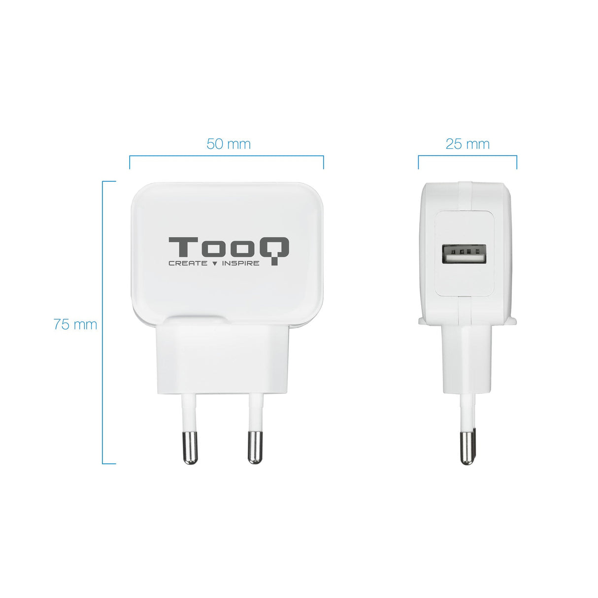 Chargeur secteur TooQ 1 port USB 12W (Blanc)