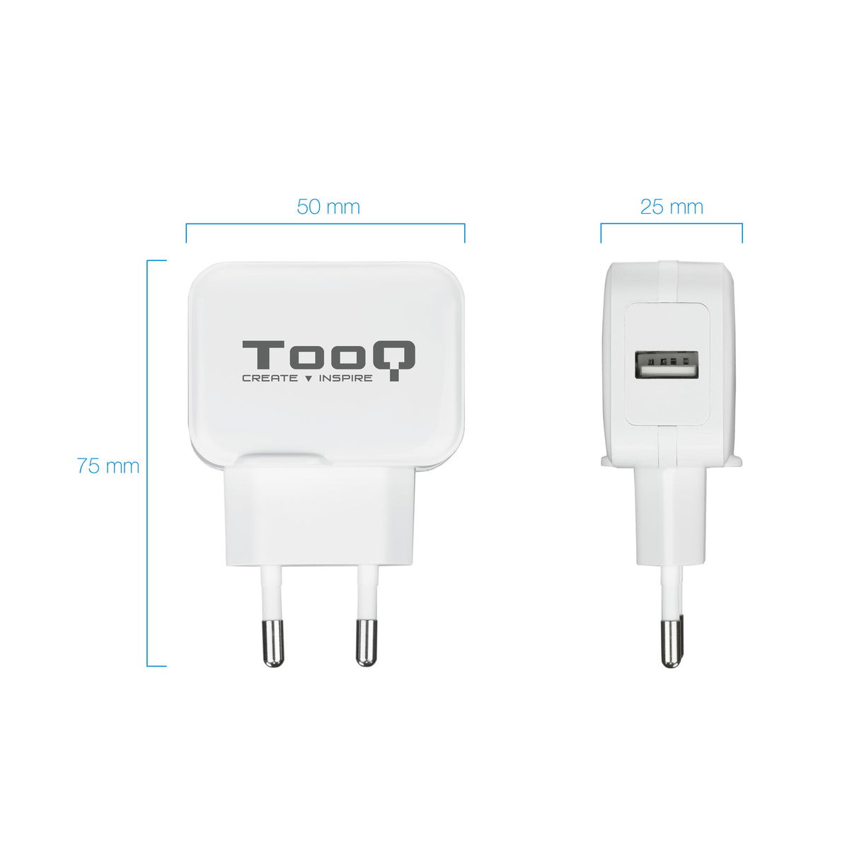 Chargeur secteur TooQ 1 port USB 12W (Blanc)