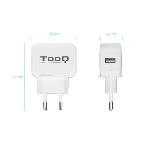 Chargeur secteur TooQ 1 port USB 12W (Blanc)