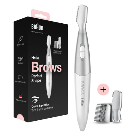 Mini-tondeuse de précision - BRAUN - FG1106 Sourcils- 1 vitesse - Pile - Gris / Blanc