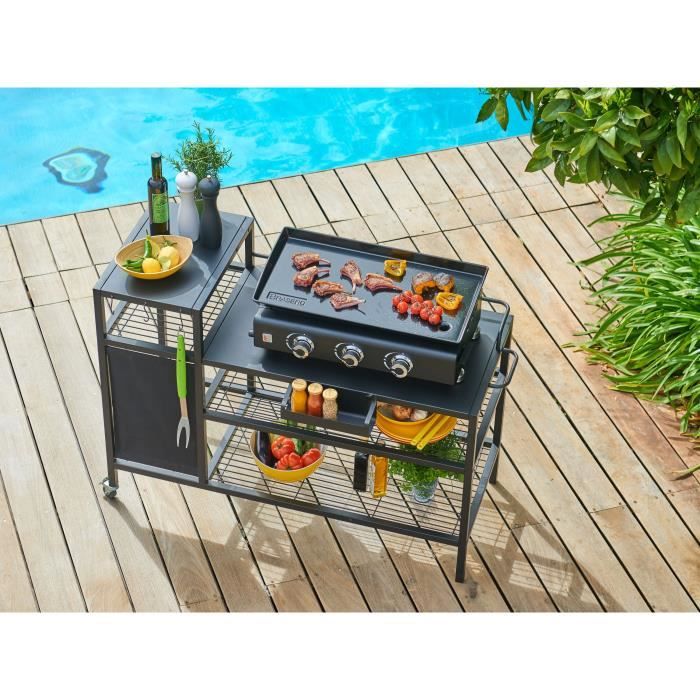 BRASERO Chariot pour Plancha - 128x60x89 cm - Pour plancha jusqu'a 4 feux - Métal - Noir