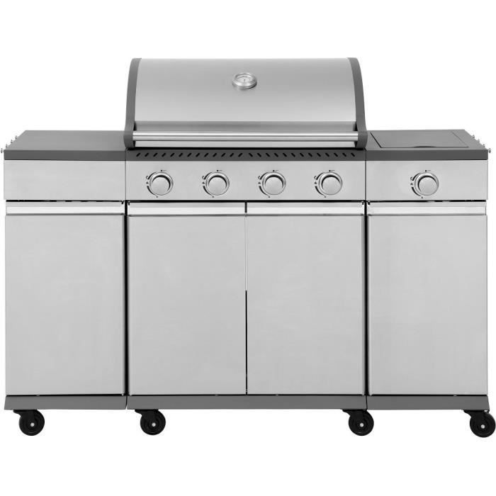COOKING BOX Barbecue a gaz BRISBANE - Cuisine inox - 142x57x112 cm - Surface de cuisson : 70x42 cm - Gris