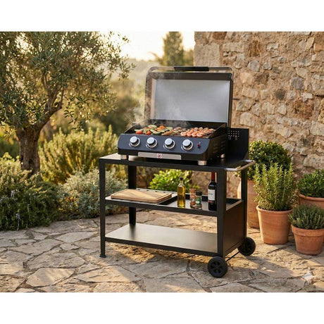 Chariot multifonction - COOKINGBOX - Plateau supérieur : 100 x 50 cm - Poignée - 2 roues arrieres - Acier