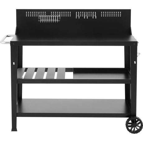 Chariot multifonction - COOKINGBOX - Plateau supérieur : 100 x 50 cm - Poignée - 2 roues arrieres - Acier