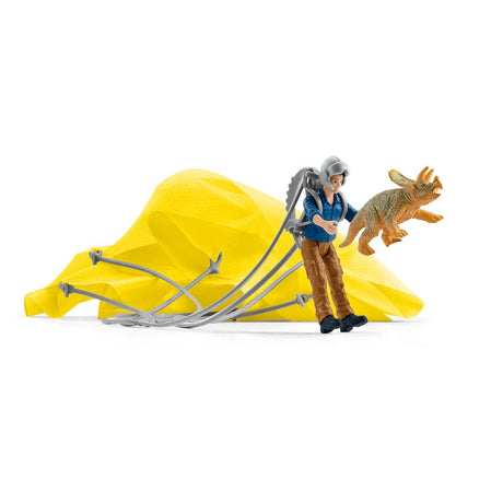 Sauvetage en Parachute, Coffret schleich avec 1 parachute, 1 figurine humaine et 1 dinosaure, Ensemble de Jouets Préhistoriques de
