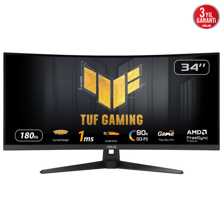 Ecran PC Gamer incurvé - ASUS TUF Gaming - 34 - WQHD - 180Hz - Dalle VA - 1ms - VG34VQ3B