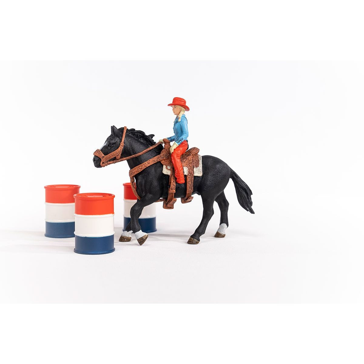Figurine Cowgirl et Tonneaux de Racing, avec figurine et cheval, Schleich 42576 Farm World
