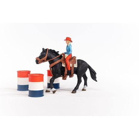 Figurine Cowgirl et Tonneaux de Racing, avec figurine et cheval, Schleich 42576 Farm World
