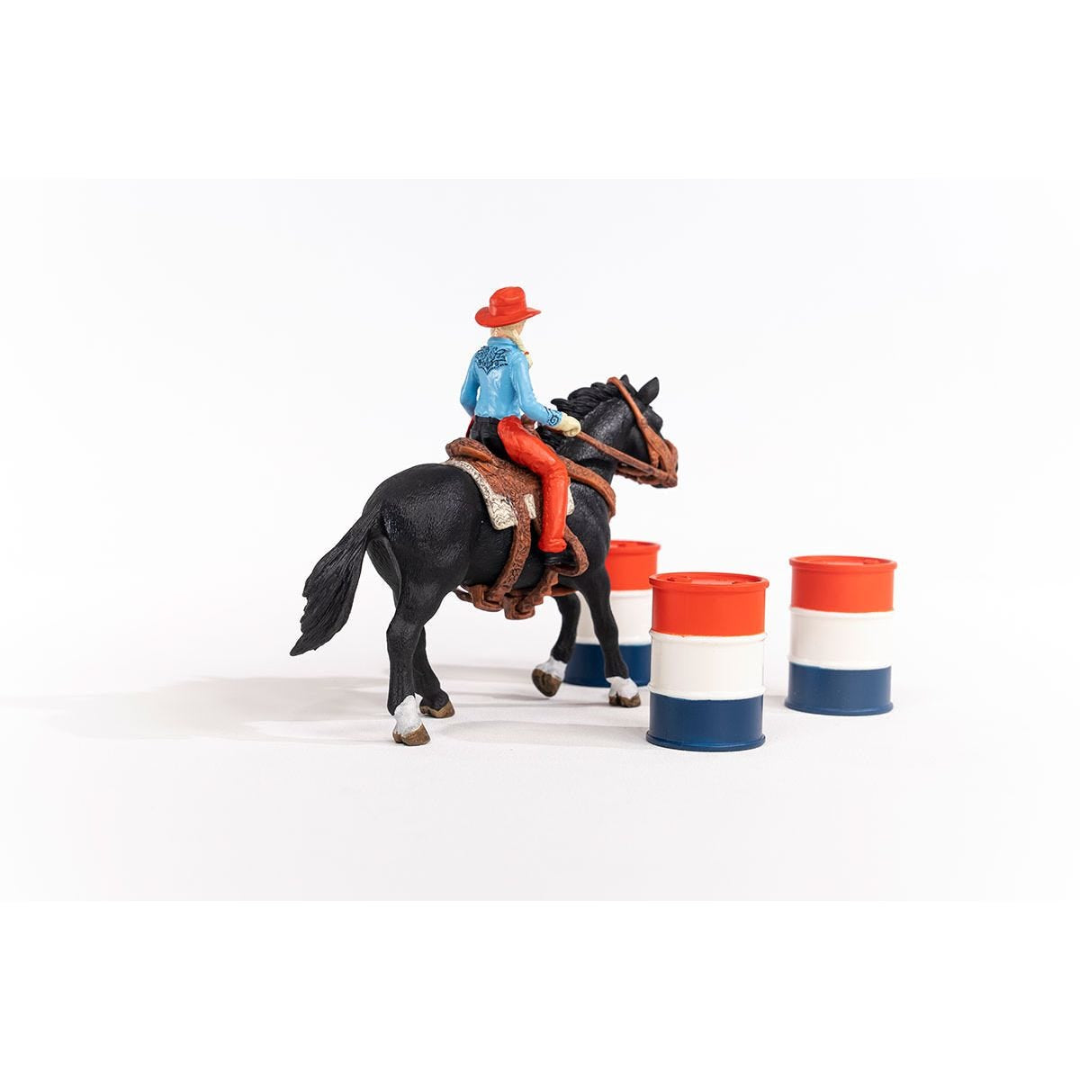 Figurine Cowgirl et Tonneaux de Racing, avec figurine et cheval, Schleich 42576 Farm World