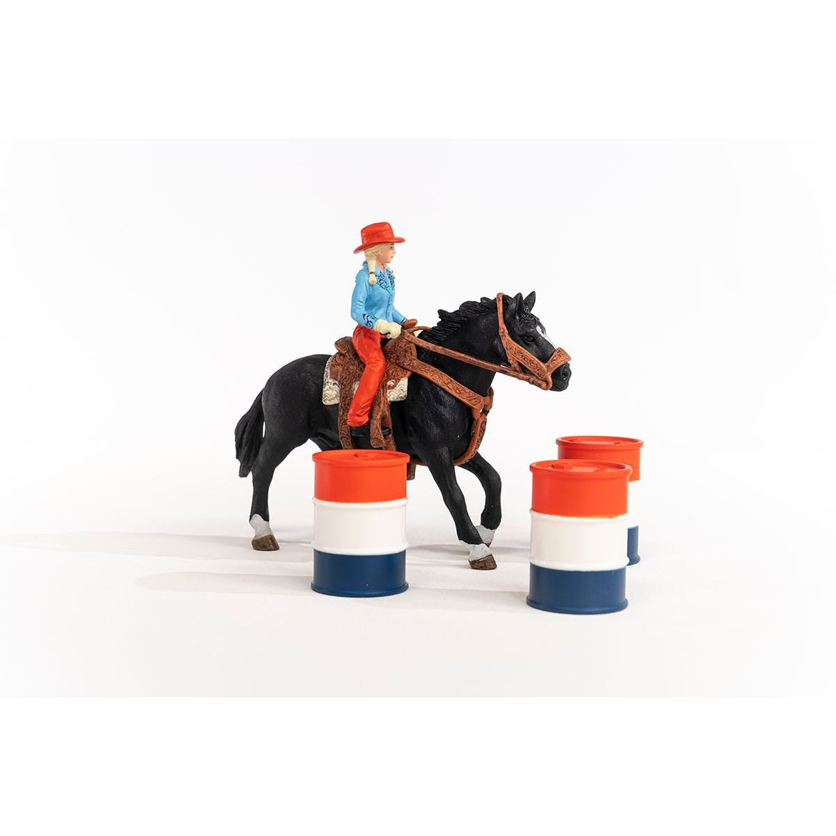 Figurine Cowgirl et Tonneaux de Racing, avec figurine et cheval, Schleich 42576 Farm World
