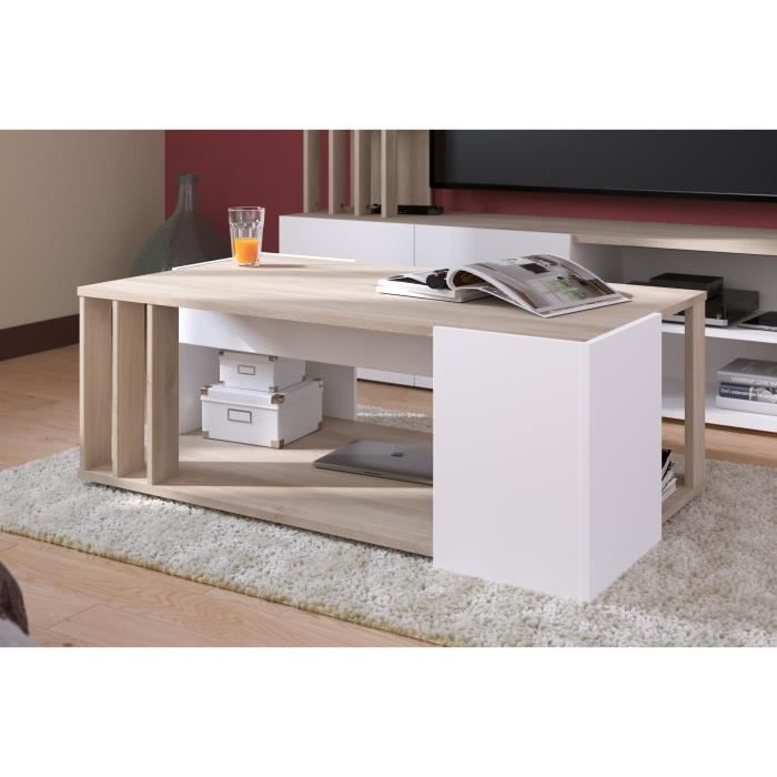 Table basse AUSTRAL - DÈcor blanc et chene du Japon - L 119 x P 43 x H 68 cm - PARISOT