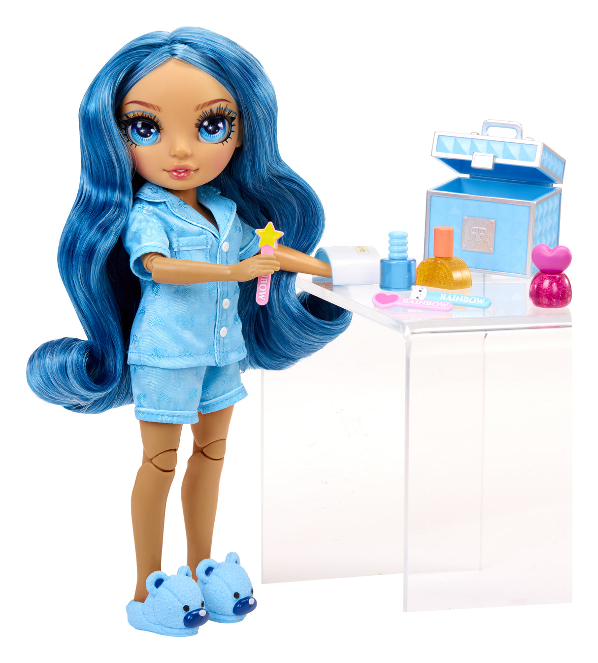 Junior High Pyjama Party - Poupée mannequin articulée 22 cm - Skyler (Bleue) - Nombreux accessoires - a partir de 4 ans